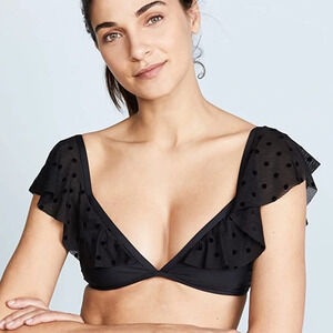 Ella Moss Black Sheer Dot Off the shoulder Bikini top size XS